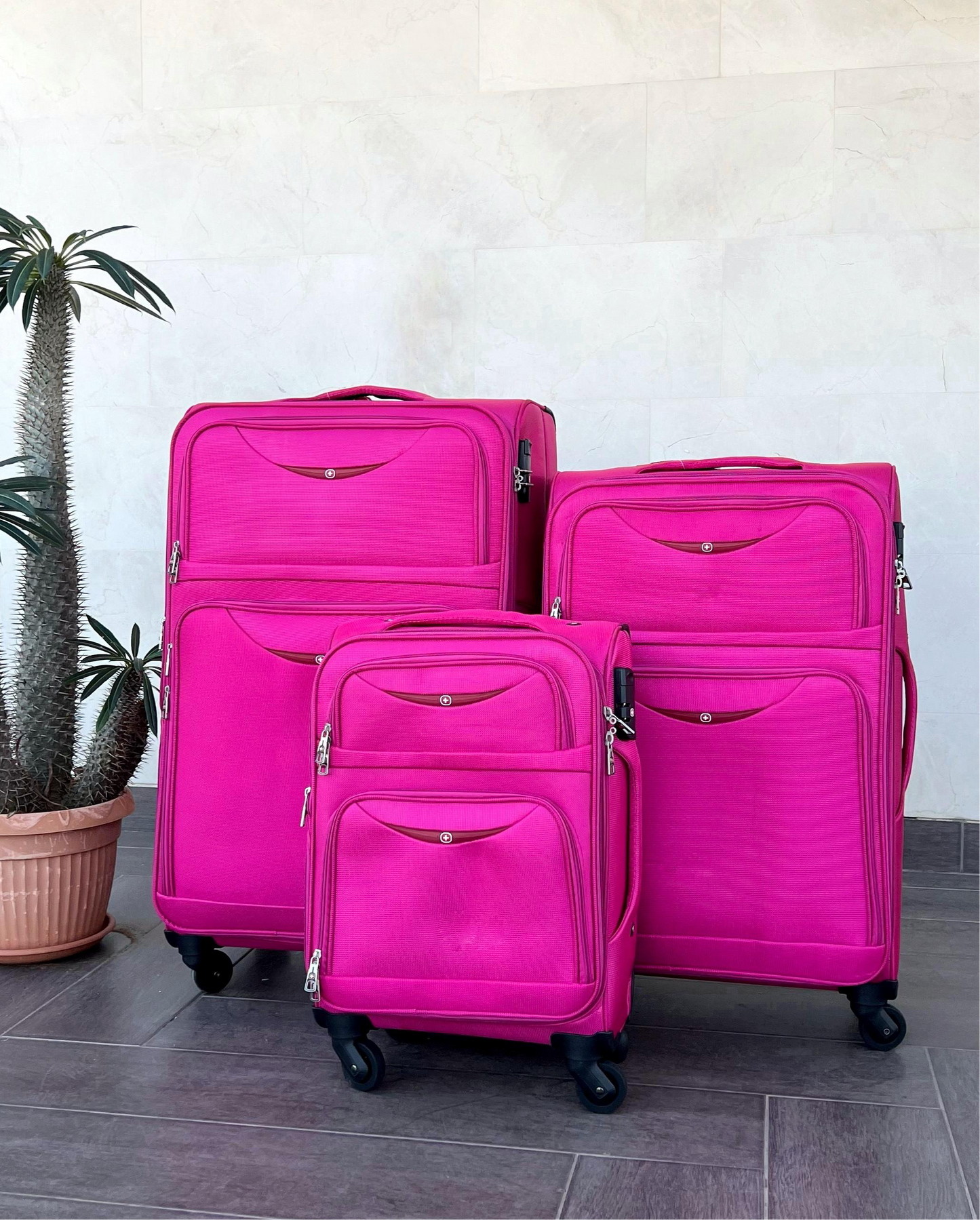 Swiss Fabric Luggage Set - 3Pieces - Pink