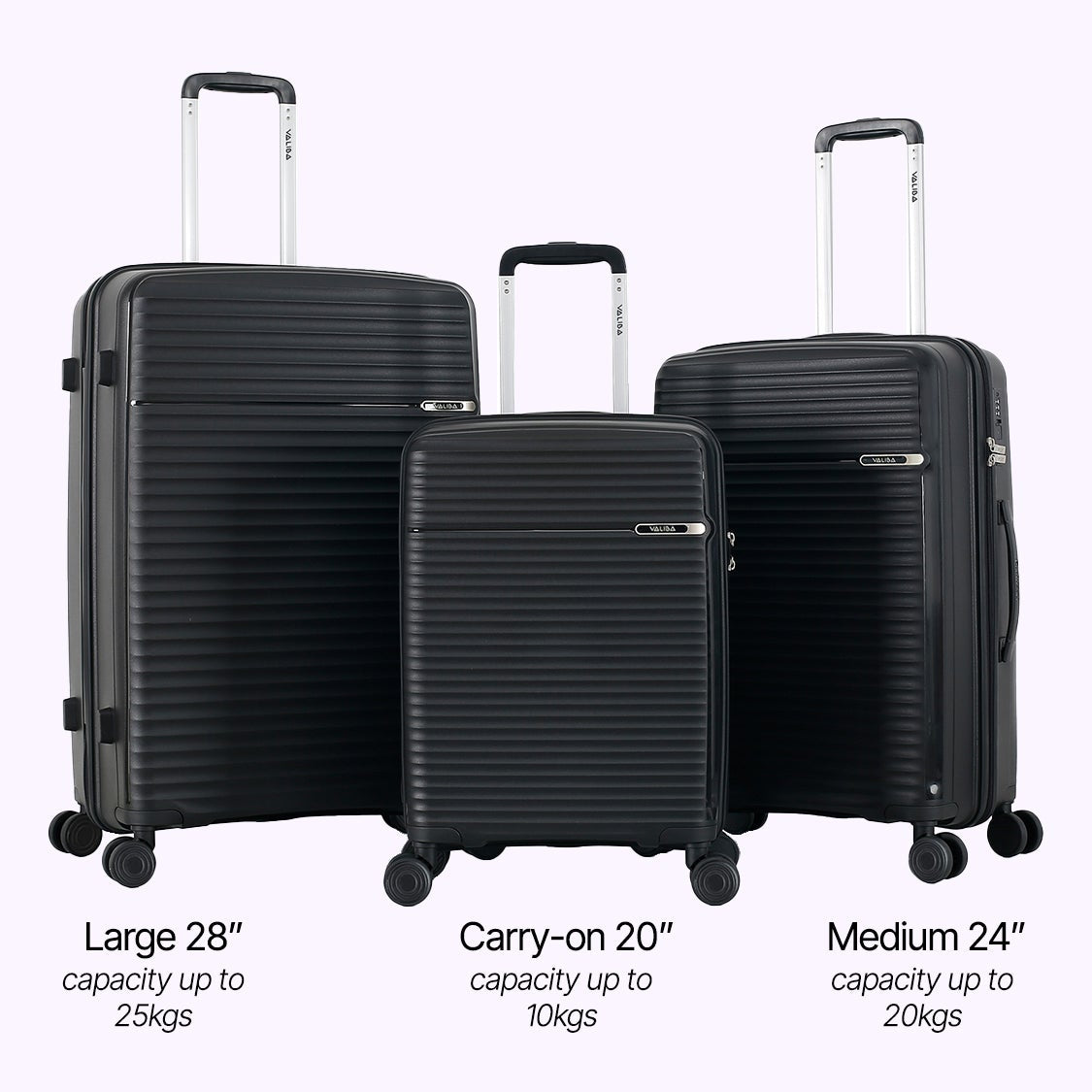 Valiba Horizon 3 Pieces Luggage Set - Black