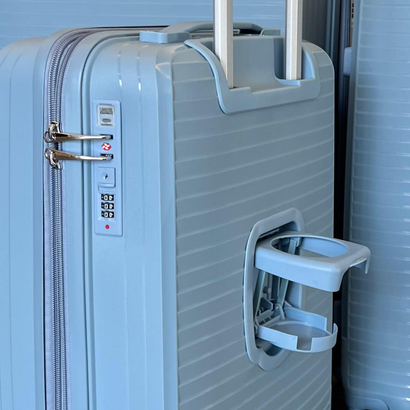 PP Luggage Set + Cup Holder - 3Pieces - Grey Blue