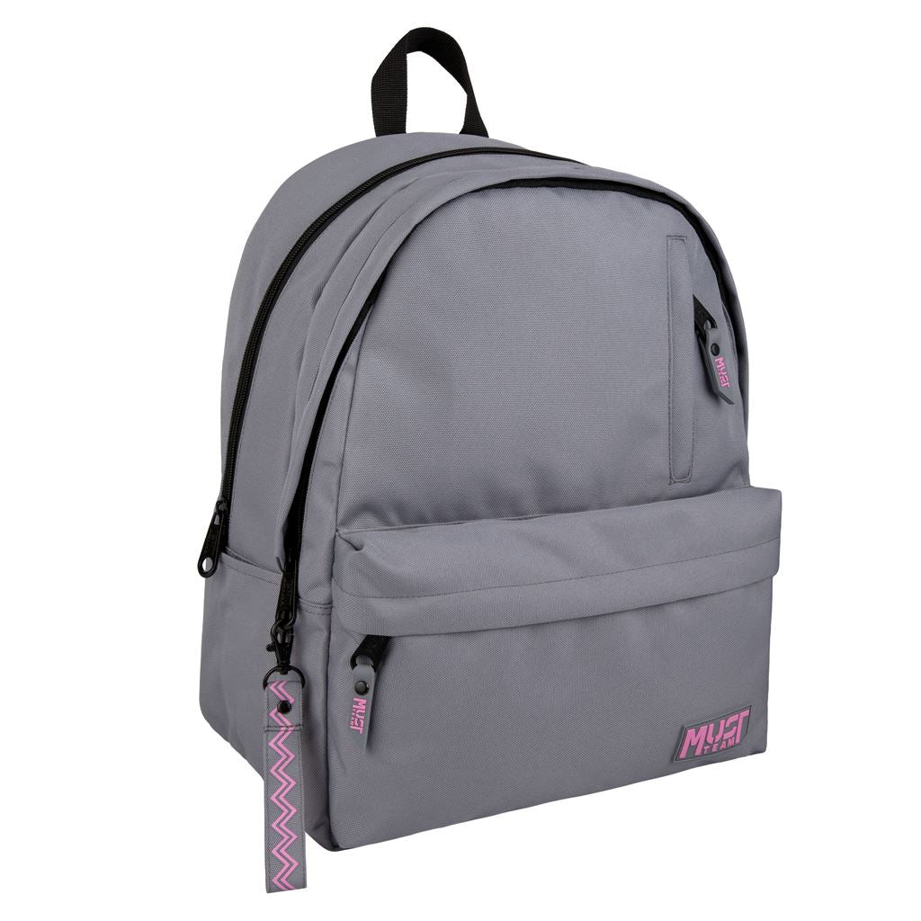 Must Team Monochrome 17" backpack 2 compartments light grey w/ pink 42cm