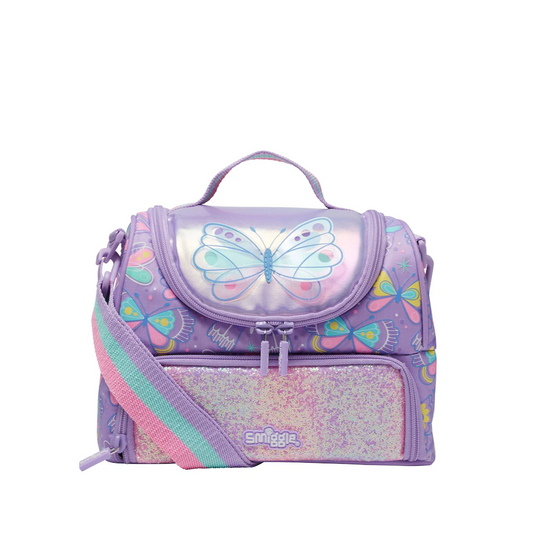 Purple Butterfly Flutter Double Decker Lunch bag With Strap