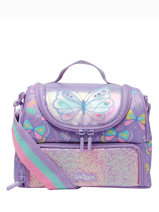 Purple Flutter Double Decker Lunchbox With Strap
