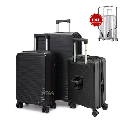 PP Luggage Set + Cup Holder - 3Pieces - Black