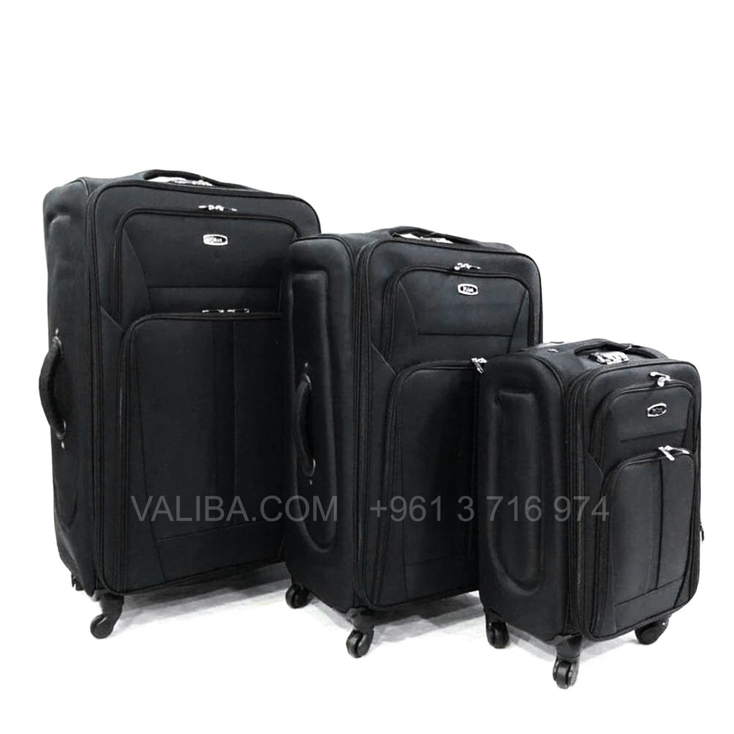 Mars Fabric 3 Pieces Luggage Set - Black