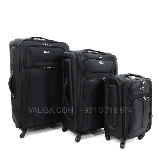 Mars Fabric 3 Pieces Luggage Set - Black