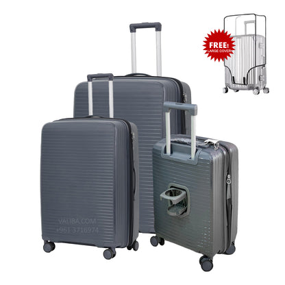 PP Luggage Set + Cup Holder - 3Pieces - Dark Grey