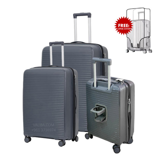 PP Luggage Set + Cup Holder - 3Pieces - Dark Grey